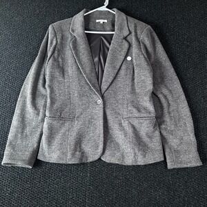 41 Hawthorne Gray Textured Knit Blazer Jacket Women XL Single Button Elbow Patch